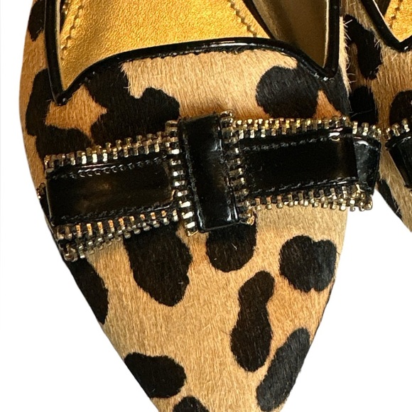 Anne Klein AKKEANA iflex Leopard Print real fur flats black patent bow - Picture 8 of 13